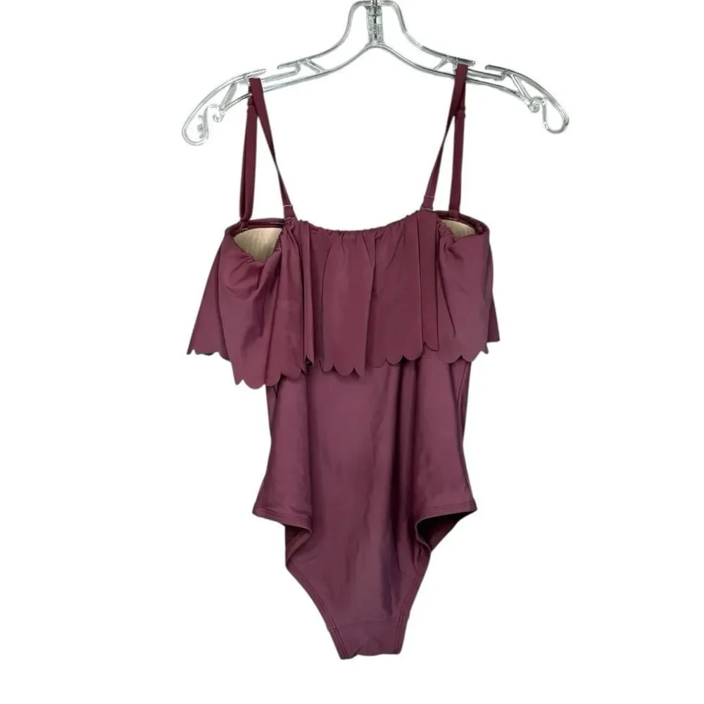 Kona Sol One Piece Swimsuit Ruffle Medium Coverage  Mulberry Size Small